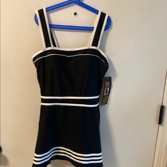 Black and White Shore Shapes Swimwear Swimsuit One Piece - Picture 1 of 6